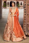 Buy_Supria Munjal_Brown Organza And Raw Silk Embroidery Cord & Sequin V Neck Bridal Lehenga Set _at_Aza_Fashions