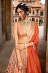 Shop_Supria Munjal_Brown Organza And Raw Silk Embroidery Cord & Sequin V Neck Bridal Lehenga Set _at_Aza_Fashions