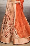 Supria Munjal_Brown Organza And Raw Silk Embroidery Cord & Sequin V Neck Bridal Lehenga Set _Online_at_Aza_Fashions