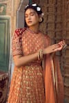 Shop_Supria Munjal_Orange Georgette, Pure Organza And Raw Silk Embroidered Anarkali With Dupatta _at_Aza_Fashions