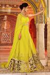 Shop_Supria Munjal_Green Raw Silk And Pure Organza Cord & Sequin Square Neck Embroidered Lehenga Set _at_Aza_Fashions