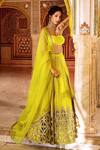 Supria Munjal_Green Raw Silk And Pure Organza Cord & Sequin Square Neck Embroidered Lehenga Set _Online_at_Aza_Fashions