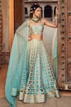 Buy_Supria Munjal_Blue Raw Silk And Pure Organza Embroidery Cord & Sequin Square Bridal Lehenga Set _at_Aza_Fashions