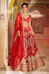 Buy_Supria Munjal_Red Raw Silk And Pure Organza Embroidery Cord Sweetheart Neck Bridal Lehenga Set _at_Aza_Fashions