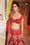 Shop_Supria Munjal_Red Raw Silk And Pure Organza Embroidery Cord Sweetheart Neck Bridal Lehenga Set _at_Aza_Fashions