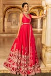 Buy_Supria Munjal_Pink Raw Silk And Pure Organza Thread & Sequin, Embroidered Anarkali With Dupatta _at_Aza_Fashions