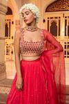 Shop_Supria Munjal_Pink Pure Organza And Chanderi Nakshi, Sequin & Pearl Square Neck Lehenga Set _at_Aza_Fashions