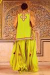 Shop_Supria Munjal_Green Chanderi And Satin Georgette Thread & Sequin V Neck Jacket & Palazzo Set _at_Aza_Fashions