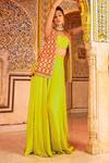 Supria Munjal_Green Chanderi And Satin Georgette Thread & Sequin V Neck Jacket & Palazzo Set _Online_at_Aza_Fashions
