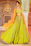 Shop_Supria Munjal_Green Raw Silk Cord And Sequin Square Neck Embroidered Lehenga Set _at_Aza_Fashions