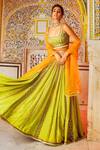 Supria Munjal_Green Raw Silk Cord And Sequin Square Neck Embroidered Lehenga Set _Online_at_Aza_Fashions