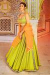 Buy_Supria Munjal_Green Raw Silk Cord And Sequin Square Neck Embroidered Lehenga Set _Online_at_Aza_Fashions