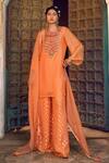 Buy_Supria Munjal_Orange Organza And Georgette Sequin, Thread, Beads & Embroidered Kurta Palazzo Set _at_Aza_Fashions