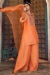 Shop_Supria Munjal_Orange Organza And Georgette Sequin, Thread, Beads & Embroidered Kurta Palazzo Set _at_Aza_Fashions