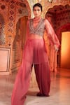 Buy_Supria Munjal_Purple Chanderi And Georgette, Pure Organza Beads & Cutdana, Mirror, & Palazzo Set _at_Aza_Fashions