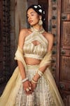 Shop_Supria Munjal_White Raw Silk And Pure Organza Embroidery Cord & Sequin Halter Bridal Lehenga Set _at_Aza_Fashions