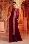 Buy_Supria Munjal_Purple Satin Georgette And Organza Kaftan Style Kurta & Palazzo Set  _at_Aza_Fashions