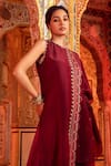 Supria Munjal_Purple Satin Georgette And Organza Kaftan Style Kurta & Palazzo Set  _Online_at_Aza_Fashions