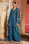 Buy_Supria Munjal_Blue Pure Organza And Satin Georgette Embroidery Kurta Palazzo Set  _at_Aza_Fashions