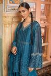 Shop_Supria Munjal_Blue Pure Organza And Satin Georgette Embroidery Kurta Palazzo Set  _at_Aza_Fashions