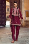 Buy_Supria Munjal_Purple Chanderi Embroidery Cording Round Short Jacket And Tulip Pant Set  _at_Aza_Fashions