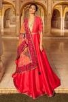 Buy_Supria Munjal_Pink Raw Silk And Pure Organza Embroidery Cord V Anarkali With Dupatta  _at_Aza_Fashions