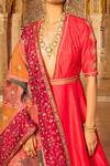 Supria Munjal_Pink Raw Silk And Pure Organza Embroidery Cord V Anarkali With Dupatta  _Online_at_Aza_Fashions