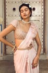 Shop_Supria Munjal_Pink Chanderi Embroidery Sequin Square Pre-draped Saree With Blouse _at_Aza_Fashions