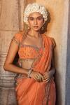 Shop_Supria Munjal_Orange Organza Embroidery Bead Sweetheart Neck Saree With Blouse  _at_Aza_Fashions