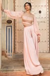 Buy_Supria Munjal_Pink Organza And Satin Georgette Embroidery Bead Crop Top & Pant Set  _at_Aza_Fashions