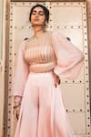 Shop_Supria Munjal_Pink Organza And Satin Georgette Embroidery Bead Crop Top & Pant Set  _at_Aza_Fashions