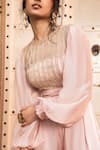 Supria Munjal_Pink Organza And Satin Georgette Embroidery Bead Crop Top & Pant Set  _Online_at_Aza_Fashions