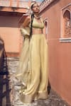 Supria Munjal_Beige Organza And Satin Georgette Embroidery Sequin & Blouse & Pant Set  _Online_at_Aza_Fashions