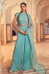 Buy_Supria Munjal_Blue Organza And Satin Georgette Embroidery Sequin & Blouse & Pant Set _at_Aza_Fashions