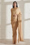 Buy_431-88 by Shweta Kapur_Gold Satin Noor Fringe Pre- Draped Saree And Jacket Set_at_Aza_Fashions