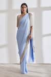 Buy_431-88 by Shweta Kapur_Blue Satin Pre-draped Saree With Off Shoulder Blouse_at_Aza_Fashions