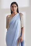 Buy_431-88 by Shweta Kapur_Blue Satin Pre-draped Saree With Off Shoulder Blouse_Online_at_Aza_Fashions