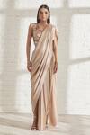 Buy_431-88 by Shweta Kapur_Beige Pre-draped Metallic Saree With Blouse_at_Aza_Fashions