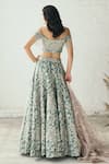 Shop Studio Iris India Blue Georgette Cold Shoulder Embroidered Lehenga Set at Aza Fashions Shop_Studio Iris India_Blue Georgette Cold Shoulder Embroidered Lehenga Set_at_Aza_Fashions