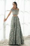 Studio Iris India Blue Georgette Cold Shoulder Embroidered Lehenga Set Online at Aza Fashions Studio Iris India_Blue Georgette Cold Shoulder Embroidered Lehenga Set_Online_at_Aza_Fashions