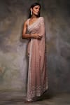 Buy_Seema Gujral_Peach Georgette Embroidery V Neck Embellished Saree With Blouse _at_Aza_Fashions