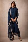 Buy_Ajiesh Oberoi_Blue Georgette Mandarin Collar Embroidered Kurta Set _at_Aza_Fashions