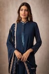 Buy_Ajiesh Oberoi_Blue Georgette Mandarin Collar Embroidered Kurta Set _Online_at_Aza_Fashions