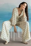 Ease_Off White Georgette Printed Floral V Neck Jumpsuit _Online_at_Aza_Fashions