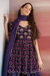 EASE Purple Crepe, Georgette, Viscose Organza Print Peplum Kurta Dhoti Pant Set Online at Aza Fashions EASE_Purple Crepe, Georgette, Viscose Organza Print Peplum Kurta Dhoti Pant Set _Online_at_Aza_Fashions