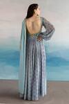 Shop EASE Blue Viscose Organza, Pure Crepe Floral Scoop Neck Printed Anarkali With Dupatta at Aza Fashions Shop_EASE_Blue Viscose Organza, Pure Crepe Floral Scoop Neck Printed Anarkali With Dupatta _at_Aza_Fashions