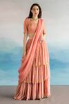 Buy EASE Pink Viscose Organza, Pure Crepe Floral V Neck Printed Ghagara Saree With Blouse at Aza Fashions Buy_EASE_Pink Viscose Organza, Pure Crepe Floral V Neck Printed Ghagara Saree With Blouse _at_Aza_Fashions