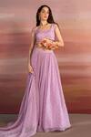 Buy EASE Purple Viscose Organza Floral Sweetheart Neck Print Lehenga Set at Aza Fashions Buy_EASE_Purple Viscose Organza Floral Sweetheart Neck Print Lehenga Set _at_Aza_Fashions