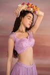 Buy EASE Purple Viscose Organza Floral Sweetheart Neck Print Lehenga Set Online at Aza Fashions Buy_EASE_Purple Viscose Organza Floral Sweetheart Neck Print Lehenga Set _Online_at_Aza_Fashions