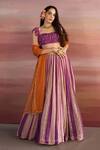 Buy EASE Purple Viscose Organza, Pure Crepe Sequin Square Neck Striped Lehenga Set at Aza Fashions Buy_EASE_Purple Viscose Organza, Pure Crepe Sequin Square Neck Striped Lehenga Set _at_Aza_Fashions